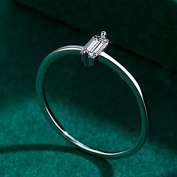 Sterling Silver Rectangular Cubic Zircon Ring Minimalist, Dainty Diamond Size 7 - Picture 3 of 11